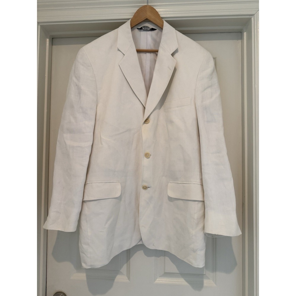 Jos A Bank 43L White Linen Blend Mens Blazer Suit Jacket Sport Coat Spring Beach